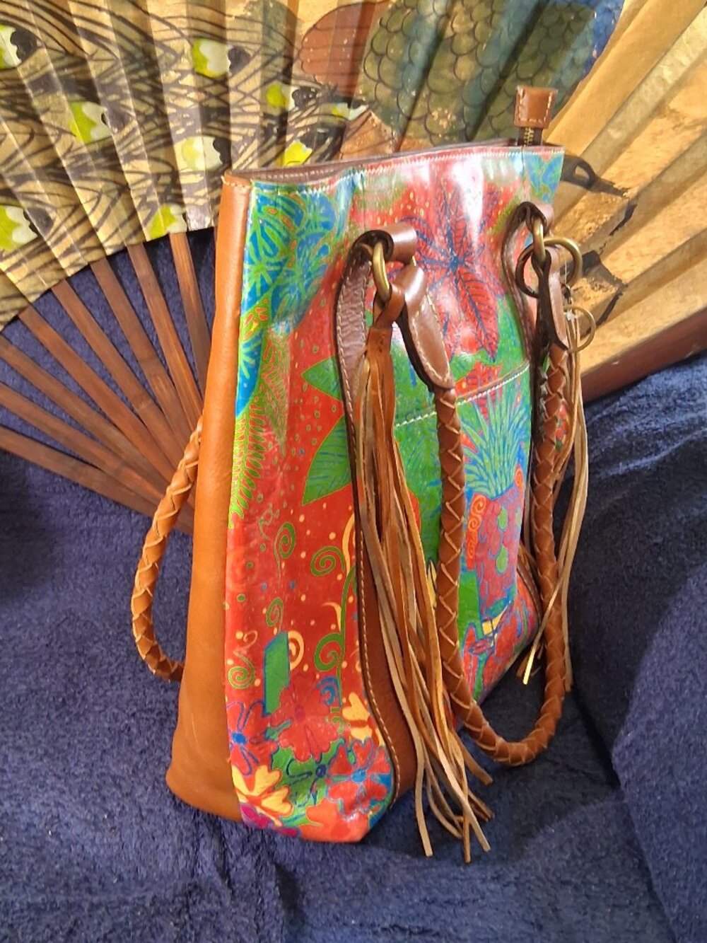 Patricia Nash Leather Poppy Tote Bag Tropical Dreams Pineapple Leather - Picture 4 of 16